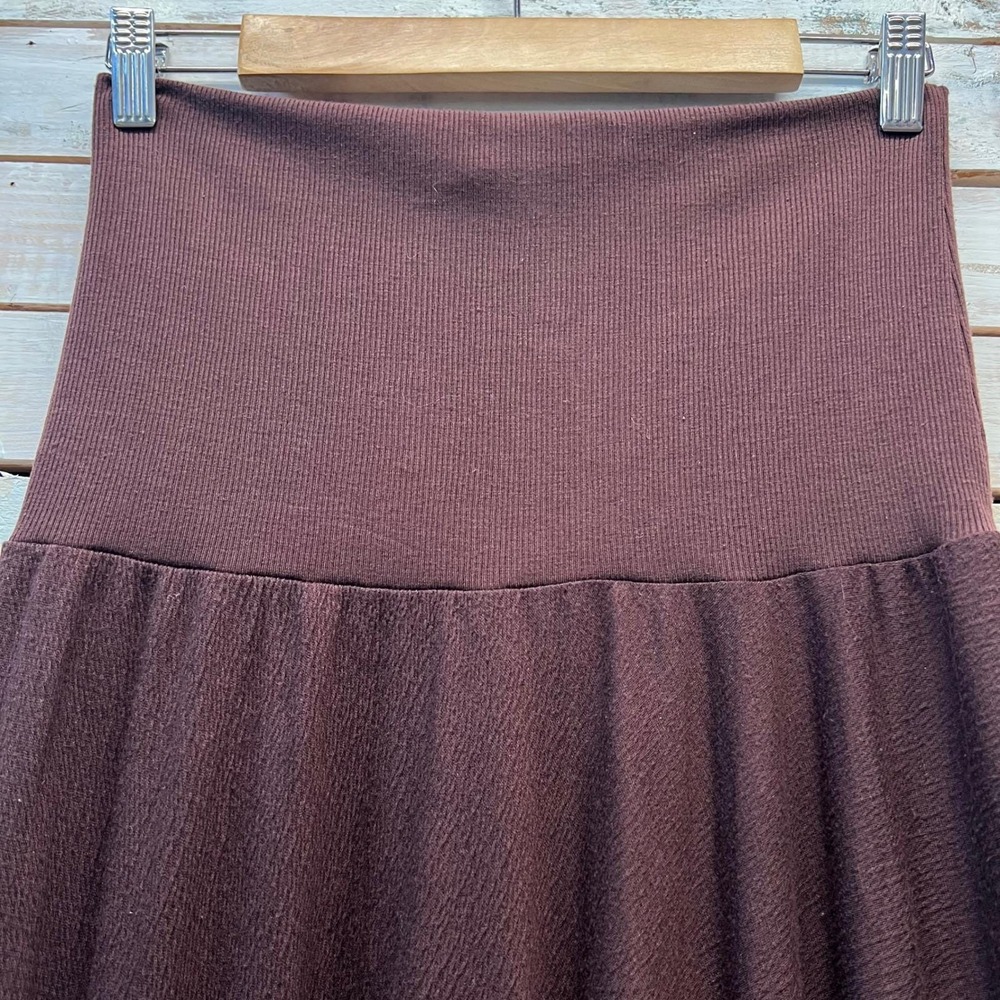 Vintage Brown Rayon Blend Knit Midi Skirt High Waist Flared Boho 90s XL - Picture 3 of 5